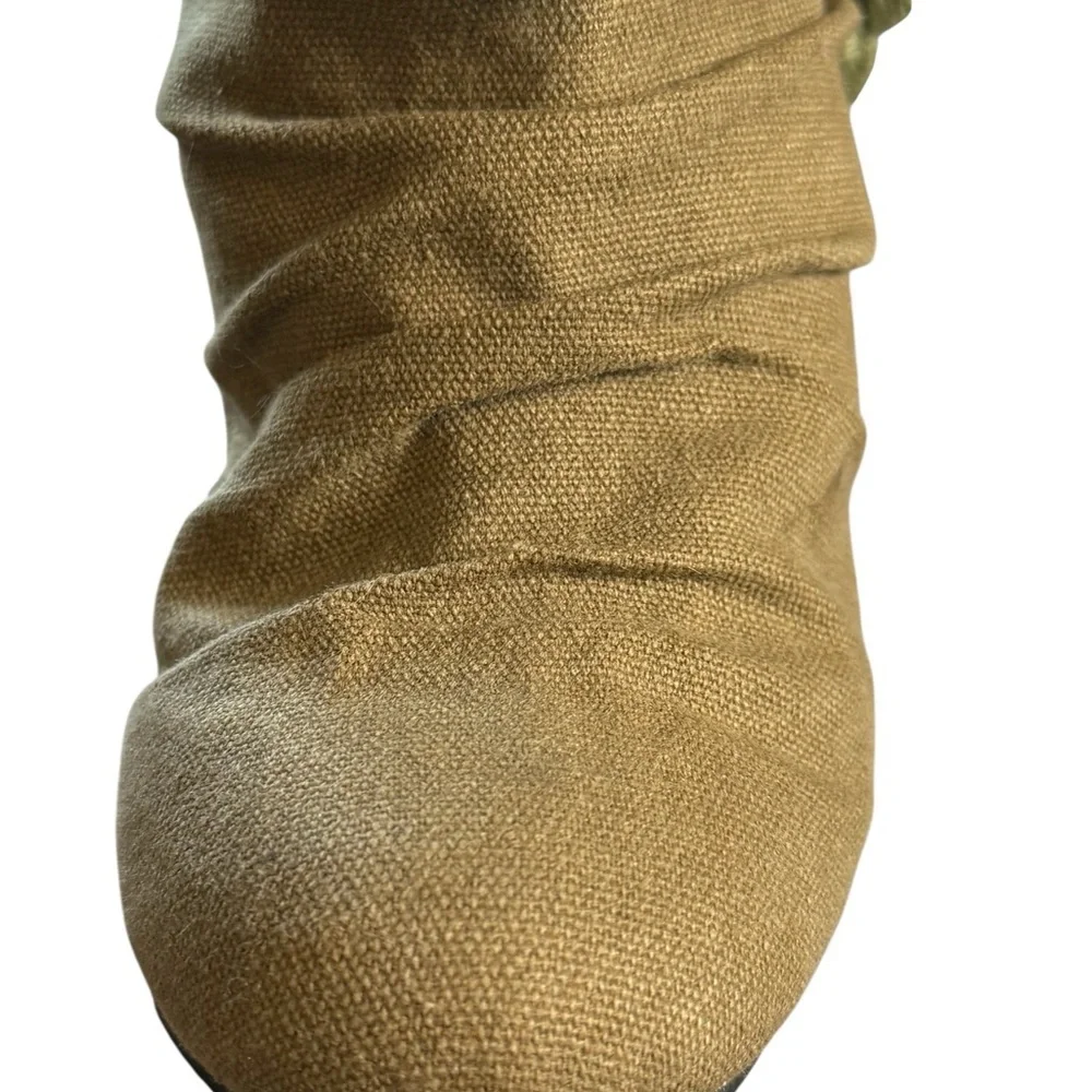Aldo Boho Crochet Lace Trim Foldover Wedge Ankle Boots Khaki Canvas Size 36/6